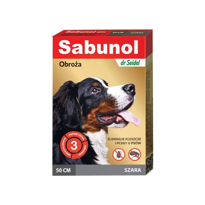 Preparaty lecznicze - Sabunol Obroża szara przeciw pchłom i kleszczom dla psa