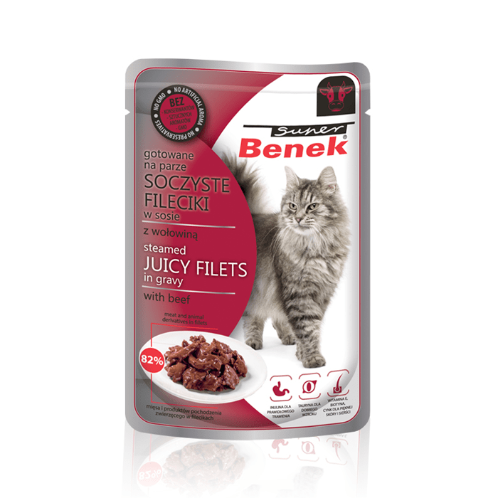 Karmy mokre dla kota - Super Benek Soczyste Fileciki w sosie 85g x 12