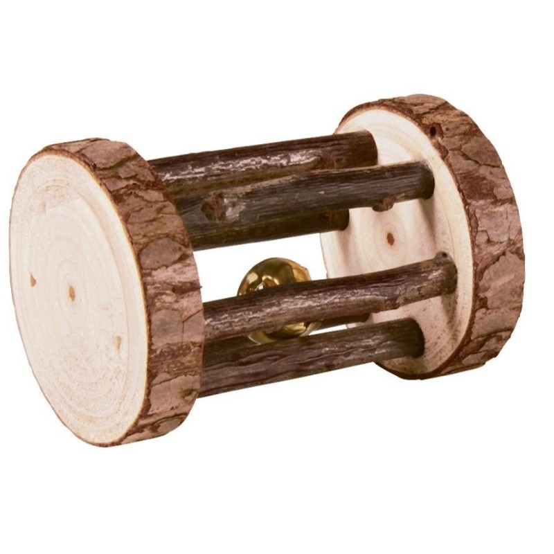 Wyposażenie klatki - Trixie Rolka z drewna z korą i dzwonkiem dla gryzoni 5x7cm