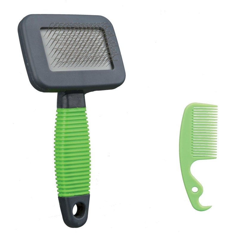 Higiena, pielęgnacja sierści - Trixie Druciana szczotka i plastykowy grzebyk dla gryzoni 7x13cm