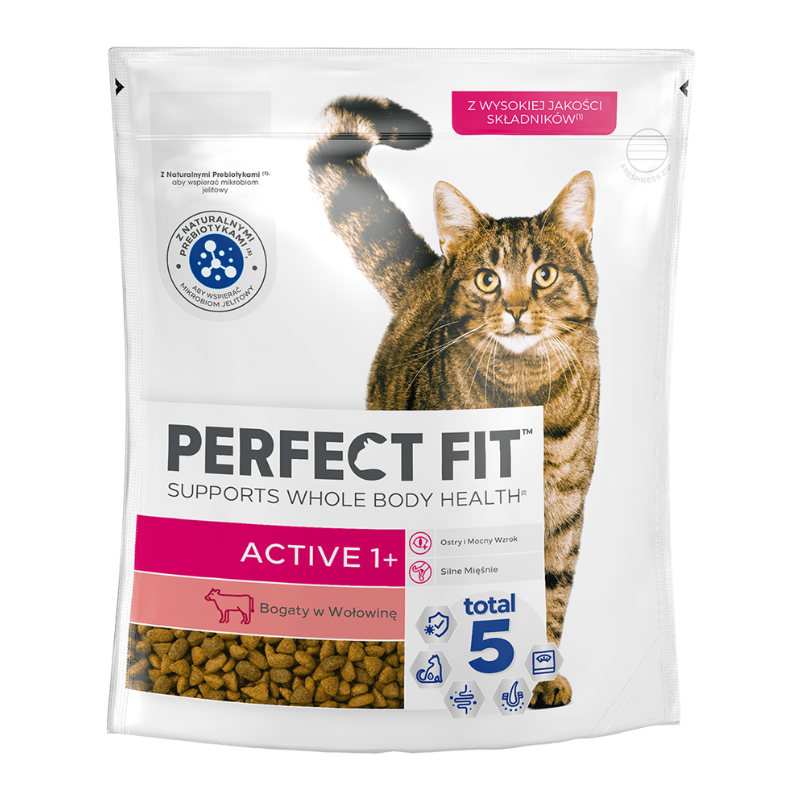 Karmy suche dla kota - Perfect Fit Active 1+ Bogaty w wołowinę