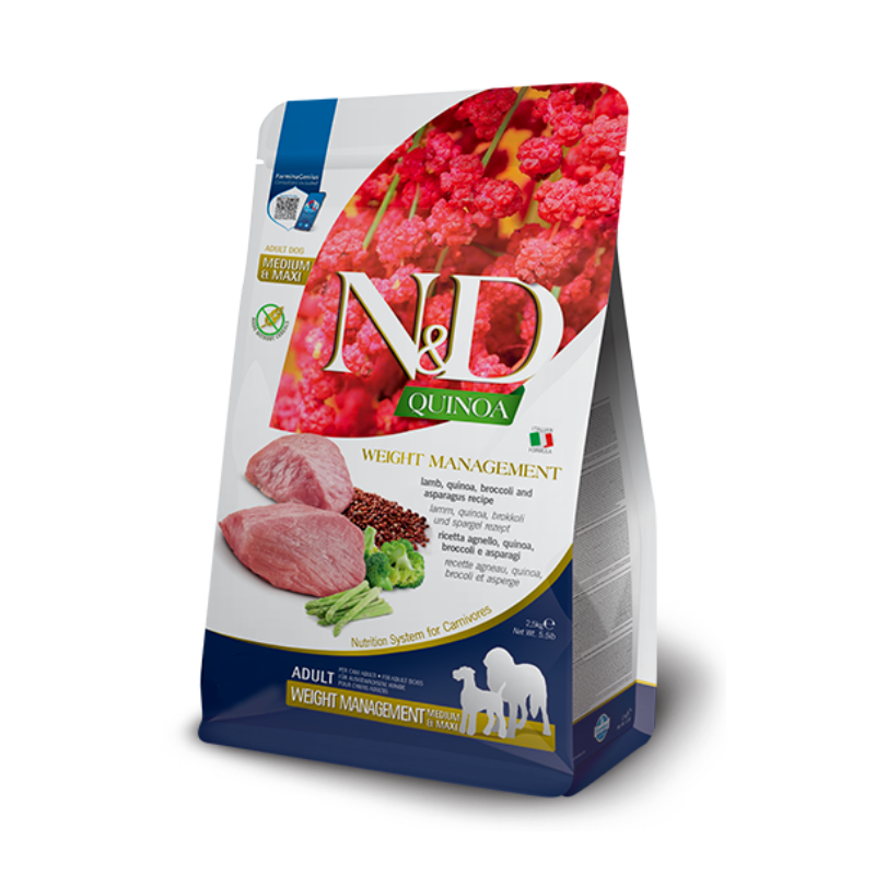Karmy suche dla psa - Farmina N&D Weight Management Adult Dog Quinoa Lamb & Broccoli Medium & Maxi