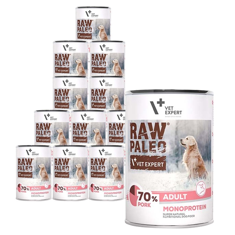 Karmy mokre dla psa - VetExpert Raw Paleo Adult Monoprotein 400g x 12 - mokra karma dla psów