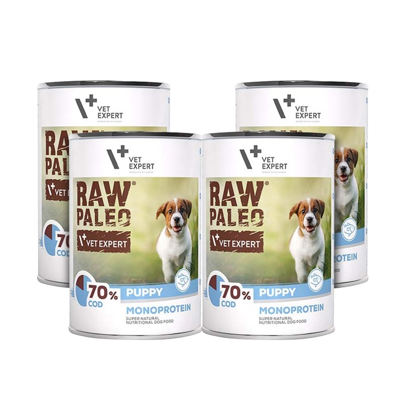 Karmy mokre dla psa - VetExpert Raw Paleo Puppy Monoprotein 400g x 4 - mokra karma dla szczeniąt