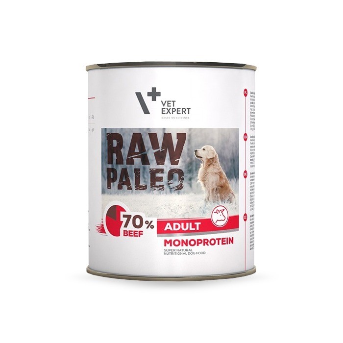 Karmy mokre dla psa - VetExpert Raw Paleo Adult Beef Monoprotein 800g - mokra karma z wołowiną dla psów