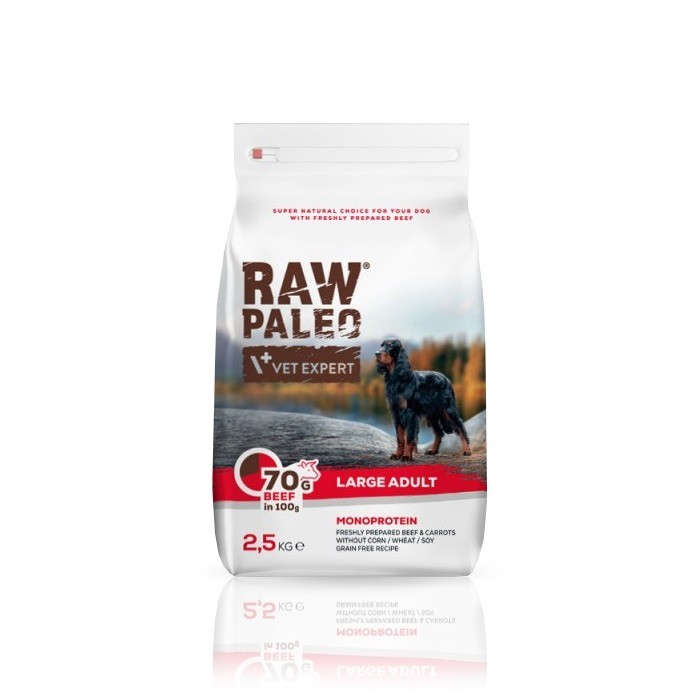 Karmy suche dla psa - VetExpert Raw Paleo Adult Large Beef - sucha karma z wołowiną dla psów dużych ras