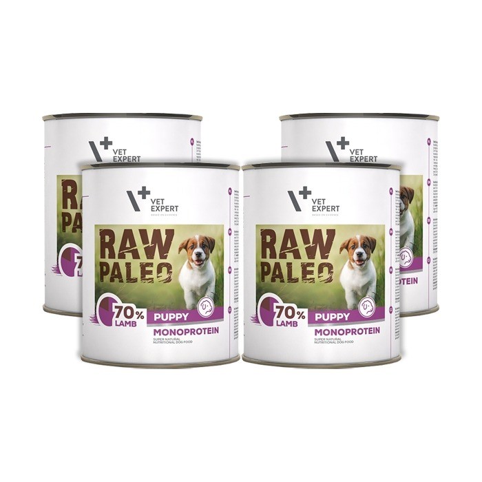 Karmy mokre dla psa - VetExpert Raw Paleo Puppy Monoprotein 800g x 4 - mokra karma dla szczeniąt