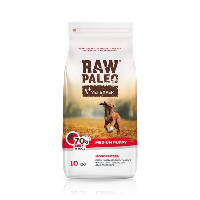 Karmy suche dla psa - VetExpert Raw Paleo Puppy Medium Beef - sucha karma z wołowiną dla szczeniąt średnich ras