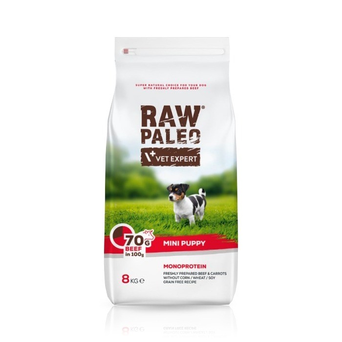 Karmy suche dla psa - VetExpert Raw Paleo Puppy Mini Beef - sucha karma z wołowiną dla szczeniąt małych ras