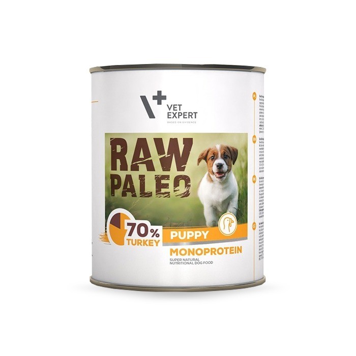 Karmy mokre dla psa - VetExpert Raw Paleo Puppy Turkey Monoprotein 800g - mokra karma z indykiem dla szczeniąt