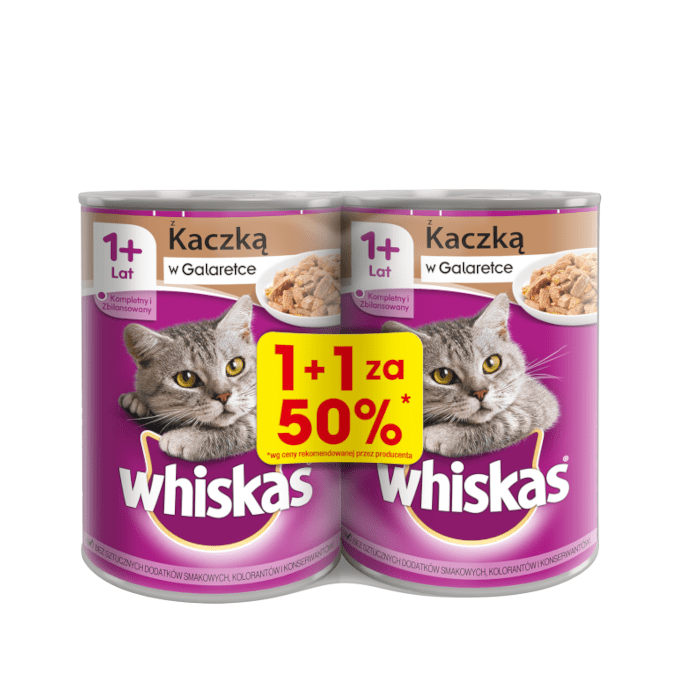 Karmy mokre dla kota - Whiskas w galaretce z kaczką 24x400g (1+50%)