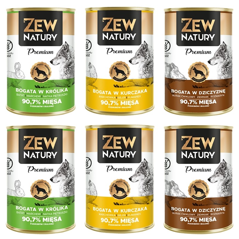 Karmy mokre dla psa - Zew Natury 89% mięsa mix 3 smaków 400g x 6