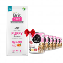 Brit Care Grain-free Puppy Salmon 12kg + Koema Junior mix 3 smaków 400g x 6