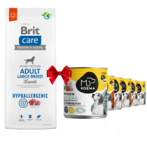 Brit Care Hypoallergenic Adult Large Breed Lamb 12kg + Koema mix 3 smaków 800g x 6