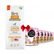 Brit Care Hypoallergenic Junior Large Breed Lamb 12kg + Koema Junior mix 3 smaków 400g x 6