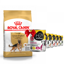 Royal Canin Adult German Shepherd 11kg + Koema 90% mięsa mix 6 smaków 400g x 6