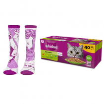 Whiskas Adult Mix Smaków w galaretce 85g x 40 (multipak x 1) + skarpetki rozmiar 39-41